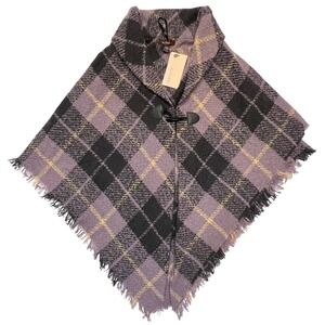 Altare Lavender Black Plaid Fringed Comfycore‎ Cape Shawl Poncho NWT One Size